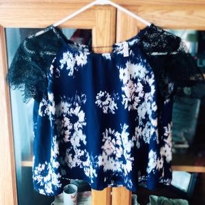 Blue Floral Blouse/Crop Top